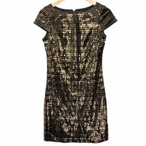 NWT Vince Camuto Black Gold Sequin Sheath Dress 6 Cap Sleeve Cocktail Party